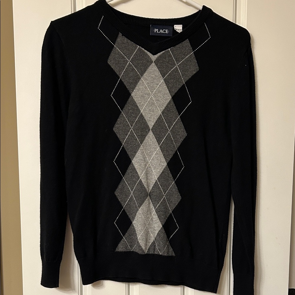 Children’s Place Boy’s Black Argyle Sweater